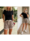 Camo Print Ruffle Hem Drawstring Shorts